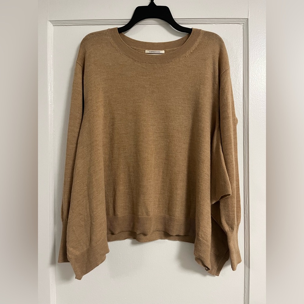 Anthropologie Wool Crewneck Trapeze Sweater Size Small beige camel tan